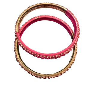 Chic Pink and Gold Crystal Bracelet Set